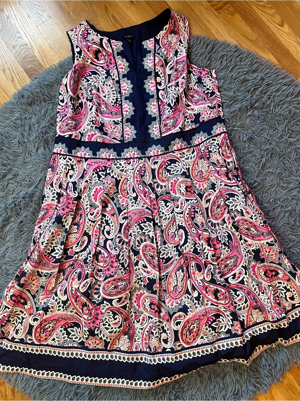 Talbots Navy Paisley Fit & Flare Midi Dress Pink Accents Size 16W - Picture 2 of 6